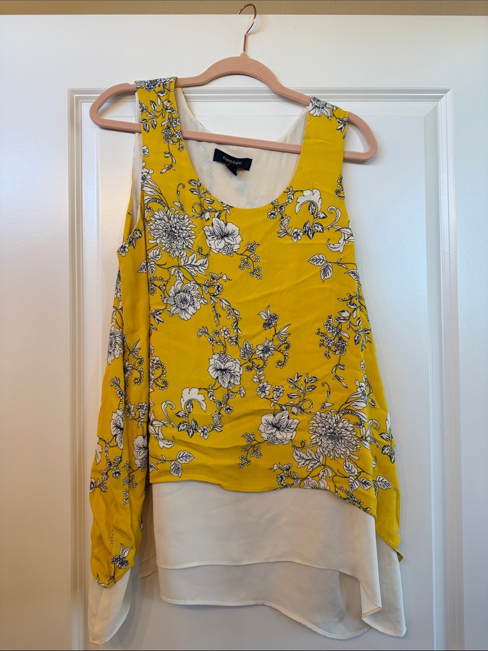 Karen Kane Floral Layered Tank Top XL Yellow White